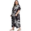 imageWomen Plus Size Caftans Polyester Bathing Suit Cover Up Dubai Kaftan Maxi House Dresses for SummerBlack Coconut Tree
