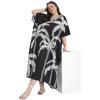 imageWomen Plus Size Caftans Polyester Bathing Suit Cover Up Dubai Kaftan Maxi House Dresses for SummerBlack Coconut Tree