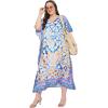 imageWomen Plus Size Caftans Polyester Bathing Suit Cover Up Dubai Kaftan Maxi House Dresses for SummerBlue Abstract Print