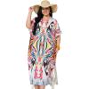 imageWomen Plus Size Caftans Polyester Bathing Suit Cover Up Dubai Kaftan Maxi House Dresses for SummerWhite Abstract
