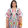 imageWomen Plus Size Caftans Polyester Bathing Suit Cover Up Dubai Kaftan Maxi House Dresses for SummerWhite Abstract