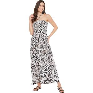 imageOussum Gypsie Blu Women Casual Maxi Dress Bohemian Beach Sundress Off Shoulder Tube Dress for Resort Wear Black Leopard Maxi Tube Dress 3X