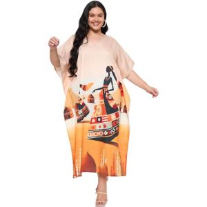 imagePlus Size Women Kaftan Dress Polyester Long Beach Cover Up Maxi Mumu Dresses for Bathing CaftanBeige