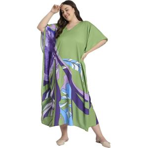 imagePlus Size Women Kaftan Dress Polyester Long Beach Cover Up Maxi Mumu Dresses for Bathing CaftanLeaf Green