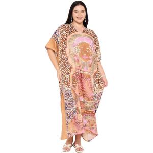 imagePlus Size Women Kaftan Dress Polyester Long Beach Cover Up Maxi Mumu Dresses for Bathing CaftanLight Brown