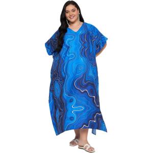 imagePlus Size Women Kaftan Dress Polyester Long Beach Cover Up Maxi Mumu Dresses for Bathing CaftanRoyal Blue