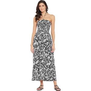 imageWomen Casual Maxi Tube Dress Bohemian Smocked Dresses Vintage Halter Summer Sundresses Printed Top Beachwear S Black ampamp White Floral