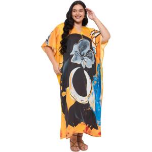 imageWomen Plus Size Caftans Polyester Bathing Suit Cover Up Dubai Kaftan Maxi House Dresses for SummerGradient Orange