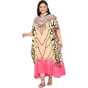 imageWomen Plus Size Caftans Polyester Bathing Suit Cover Up Dubai Kaftan Maxi House Dresses for SummerGradient Peach  Black
