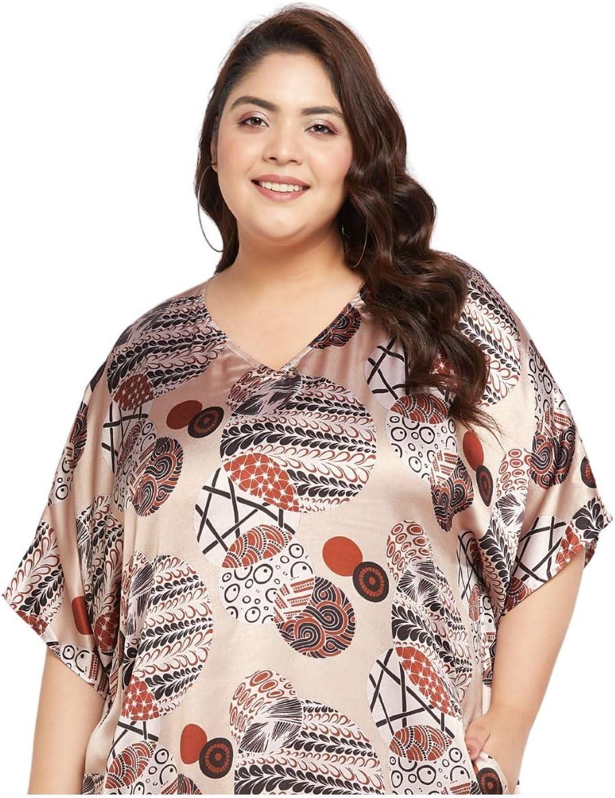 imageCaftans for Women Plus Size Long Satin Pocket Kaftan Dress Beach Swimsuit Cover Up Maxi House DressesBeige
