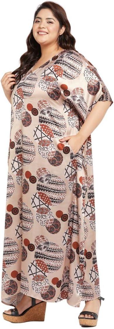 imageCaftans for Women Plus Size Long Satin Pocket Kaftan Dress Beach Swimsuit Cover Up Maxi House DressesBeige
