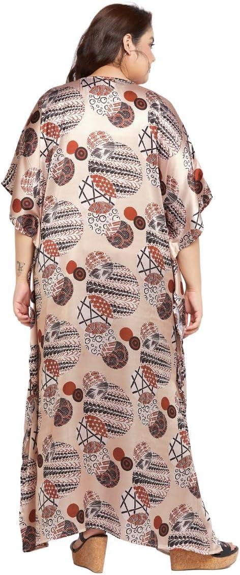 imageCaftans for Women Plus Size Long Satin Pocket Kaftan Dress Beach Swimsuit Cover Up Maxi House DressesBeige