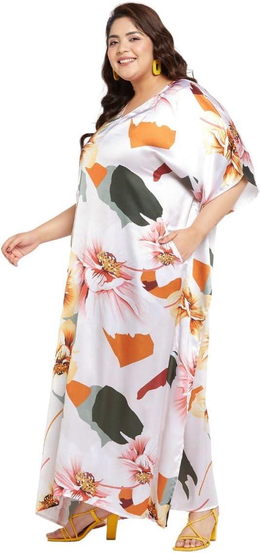 imageCaftans for Women Plus Size Long Satin Pocket Kaftan Dress Beach Swimsuit Cover Up Maxi House DressesBlanc De Blanc