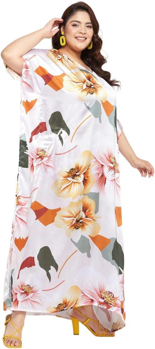 imageCaftans for Women Plus Size Long Satin Pocket Kaftan Dress Beach Swimsuit Cover Up Maxi House DressesBlanc De Blanc