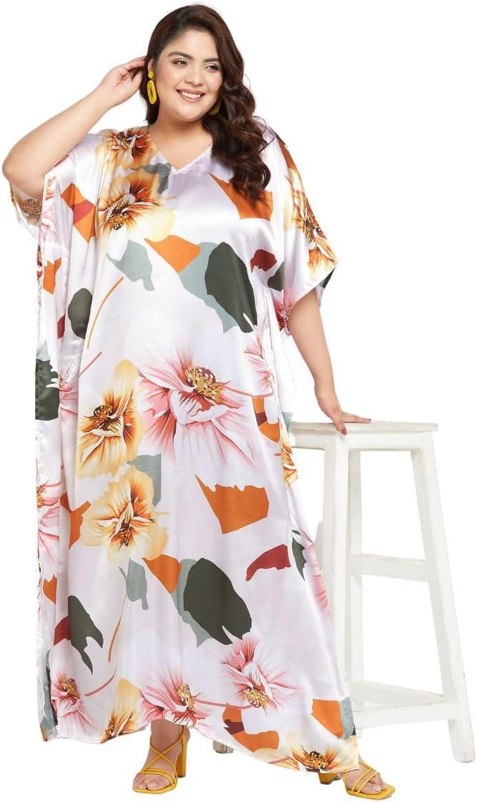 imageCaftans for Women Plus Size Long Satin Pocket Kaftan Dress Beach Swimsuit Cover Up Maxi House DressesBlanc De Blanc