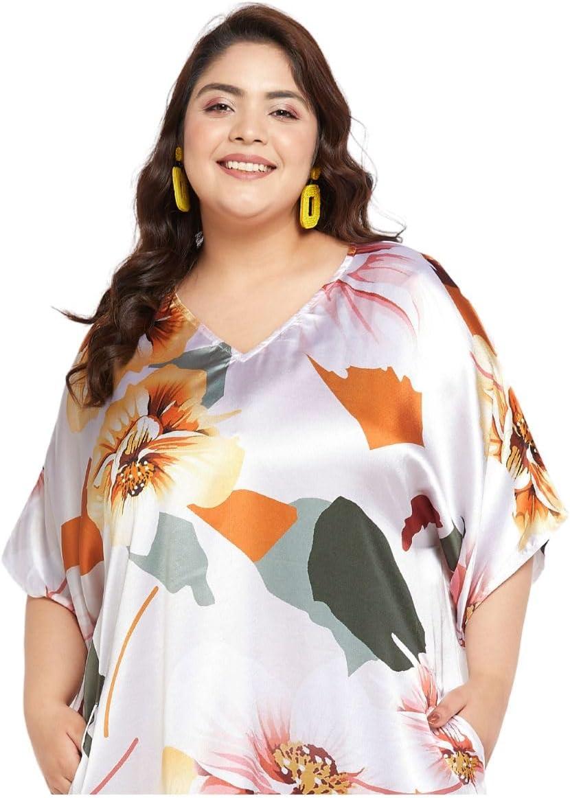 imageCaftans for Women Plus Size Long Satin Pocket Kaftan Dress Beach Swimsuit Cover Up Maxi House DressesBlanc De Blanc
