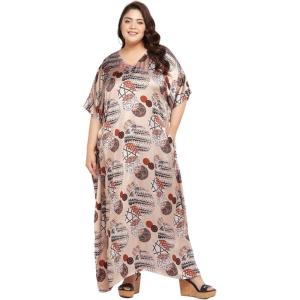 imageCaftans for Women Plus Size Long Satin Pocket Kaftan Dress Beach Swimsuit Cover Up Maxi House DressesBeige
