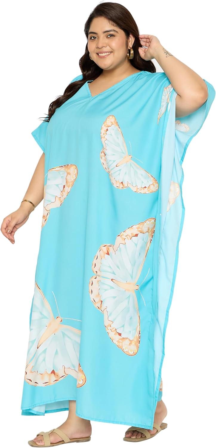 imageGypsie Blu Women Plus Size Kaftan Dress Evening Swimsuit Cover Up Beach Long Maxi Dresses VNeck Mumu for Summer CaftanAqua Blue