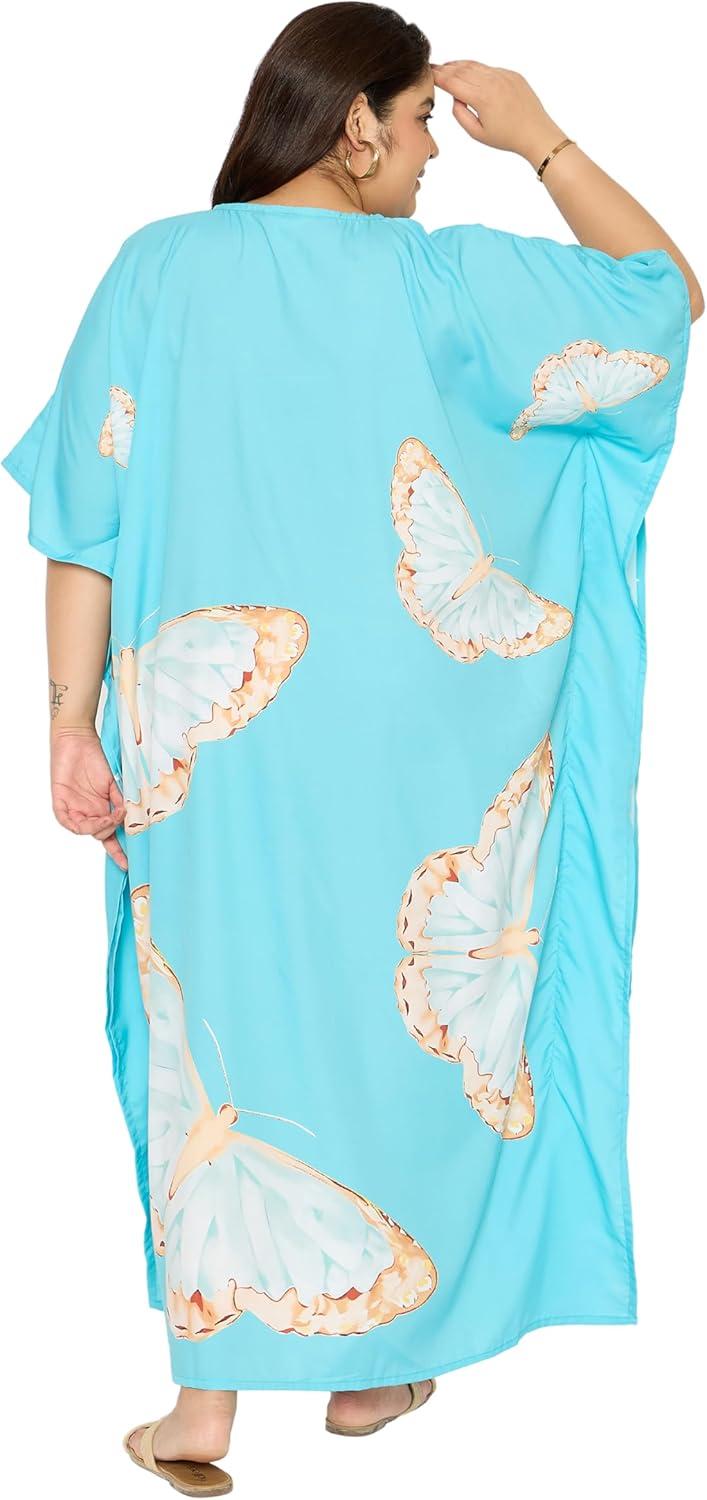 imageGypsie Blu Women Plus Size Kaftan Dress Evening Swimsuit Cover Up Beach Long Maxi Dresses VNeck Mumu for Summer CaftanAqua Blue