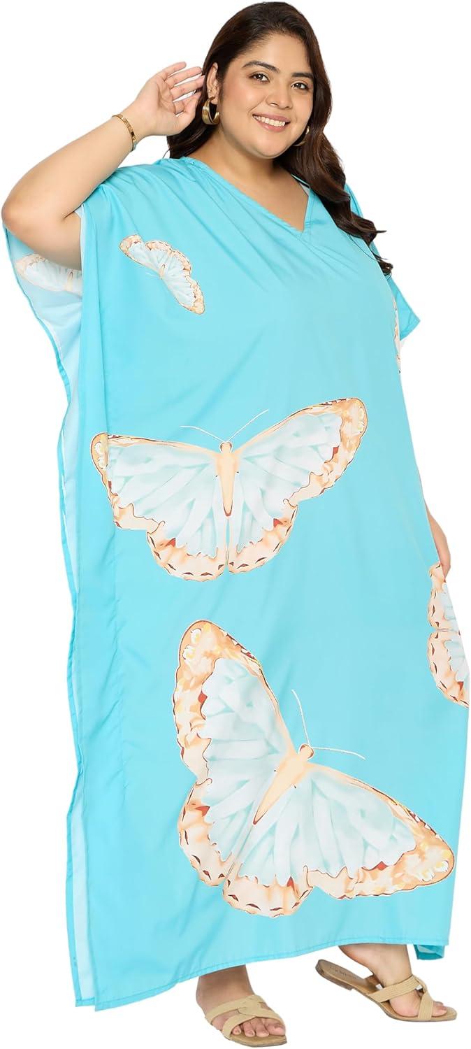 imageGypsie Blu Women Plus Size Kaftan Dress Evening Swimsuit Cover Up Beach Long Maxi Dresses VNeck Mumu for Summer CaftanAqua Blue