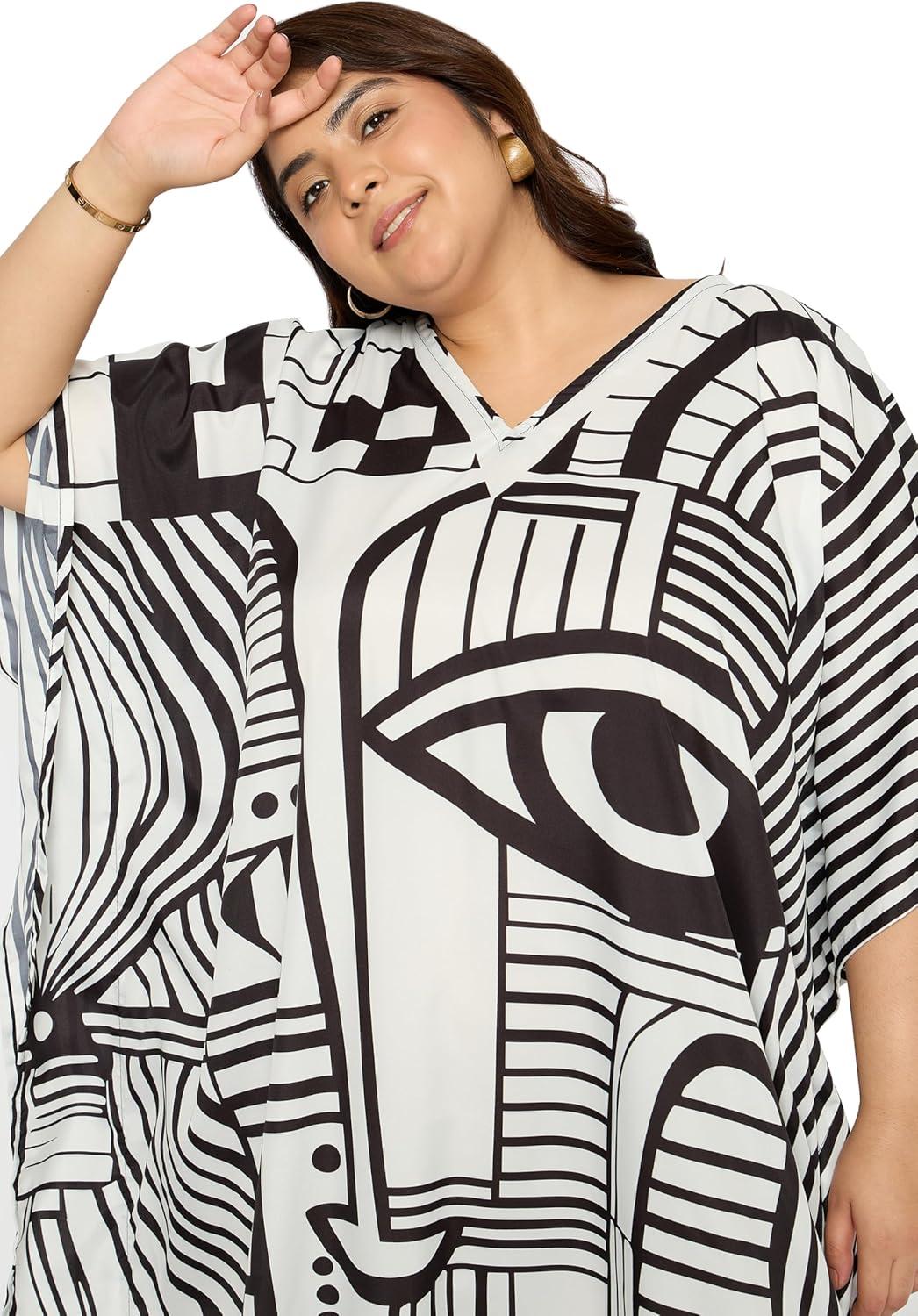 imageGypsie Blu Women Plus Size Kaftan Dress Evening Swimsuit Cover Up Beach Long Maxi Dresses VNeck Mumu for Summer CaftanBlack  White