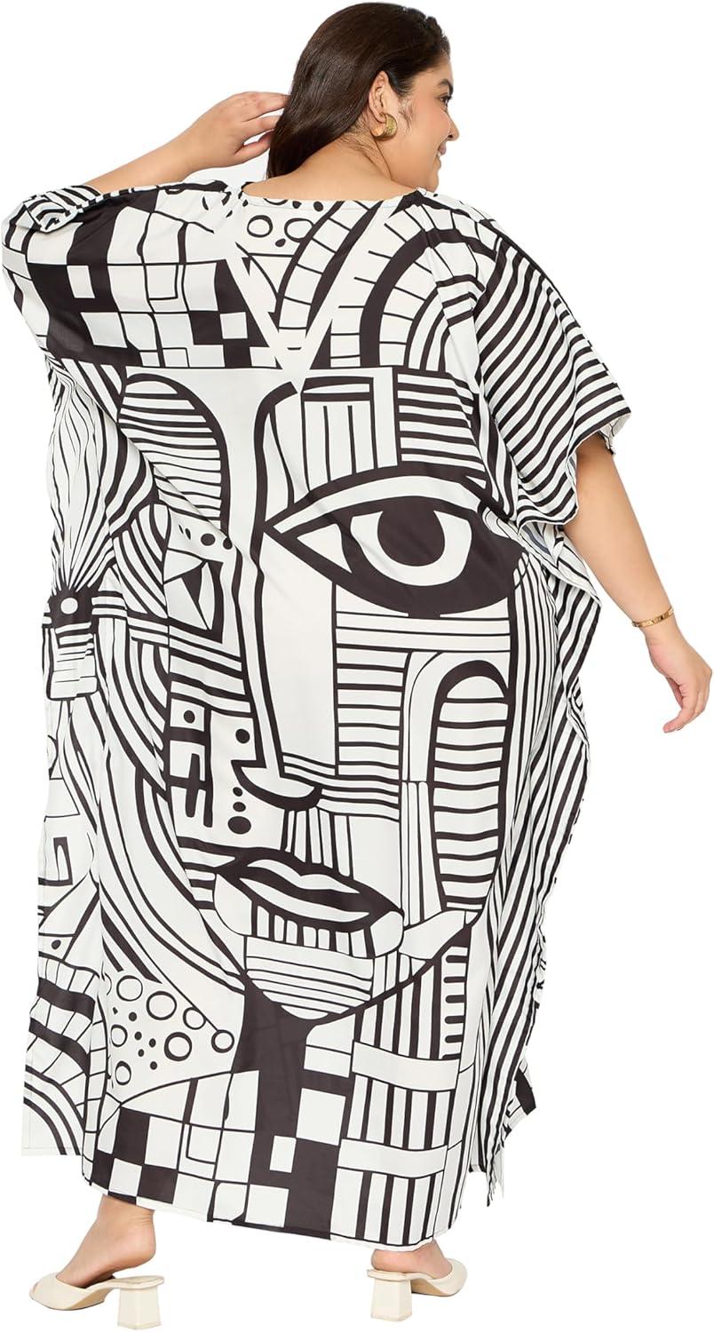 imageGypsie Blu Women Plus Size Kaftan Dress Evening Swimsuit Cover Up Beach Long Maxi Dresses VNeck Mumu for Summer CaftanBlack  White
