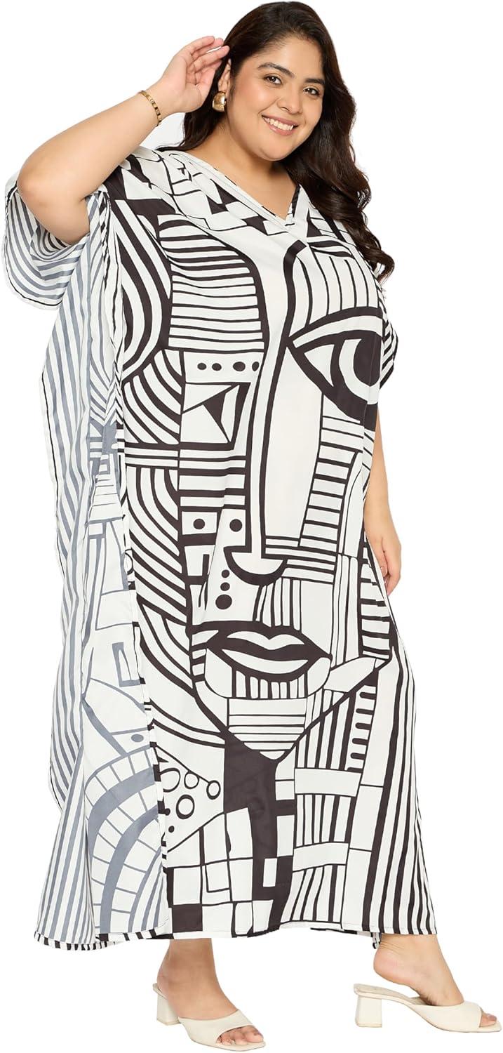 imageGypsie Blu Women Plus Size Kaftan Dress Evening Swimsuit Cover Up Beach Long Maxi Dresses VNeck Mumu for Summer CaftanBlack  White