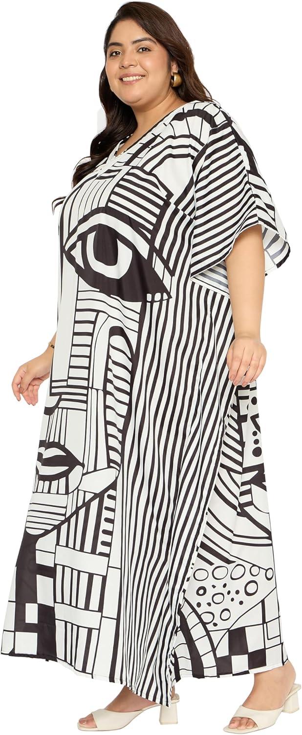 imageGypsie Blu Women Plus Size Kaftan Dress Evening Swimsuit Cover Up Beach Long Maxi Dresses VNeck Mumu for Summer CaftanBlack  White