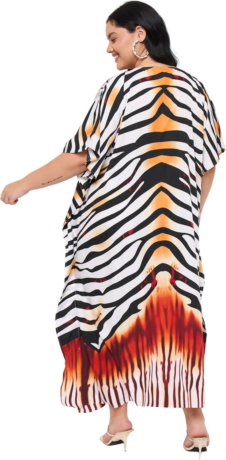 imageGypsie Blu Women Plus Size Kaftan Dress Evening Swimsuit Cover Up Beach Long Maxi Dresses VNeck Mumu for Summer CaftanBlack  White Animal