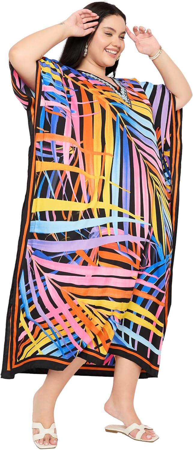 imageGypsie Blu Women Plus Size Kaftan Dress Evening Swimsuit Cover Up Beach Long Maxi Dresses VNeck Mumu for Summer CaftanBlack