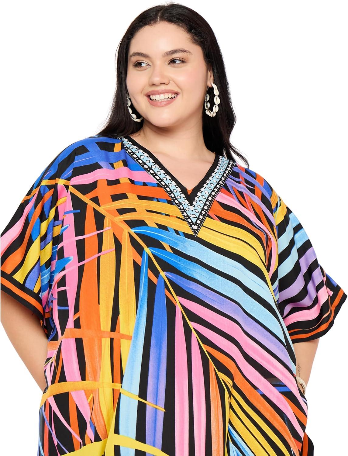 imageGypsie Blu Women Plus Size Kaftan Dress Evening Swimsuit Cover Up Beach Long Maxi Dresses VNeck Mumu for Summer CaftanBlack