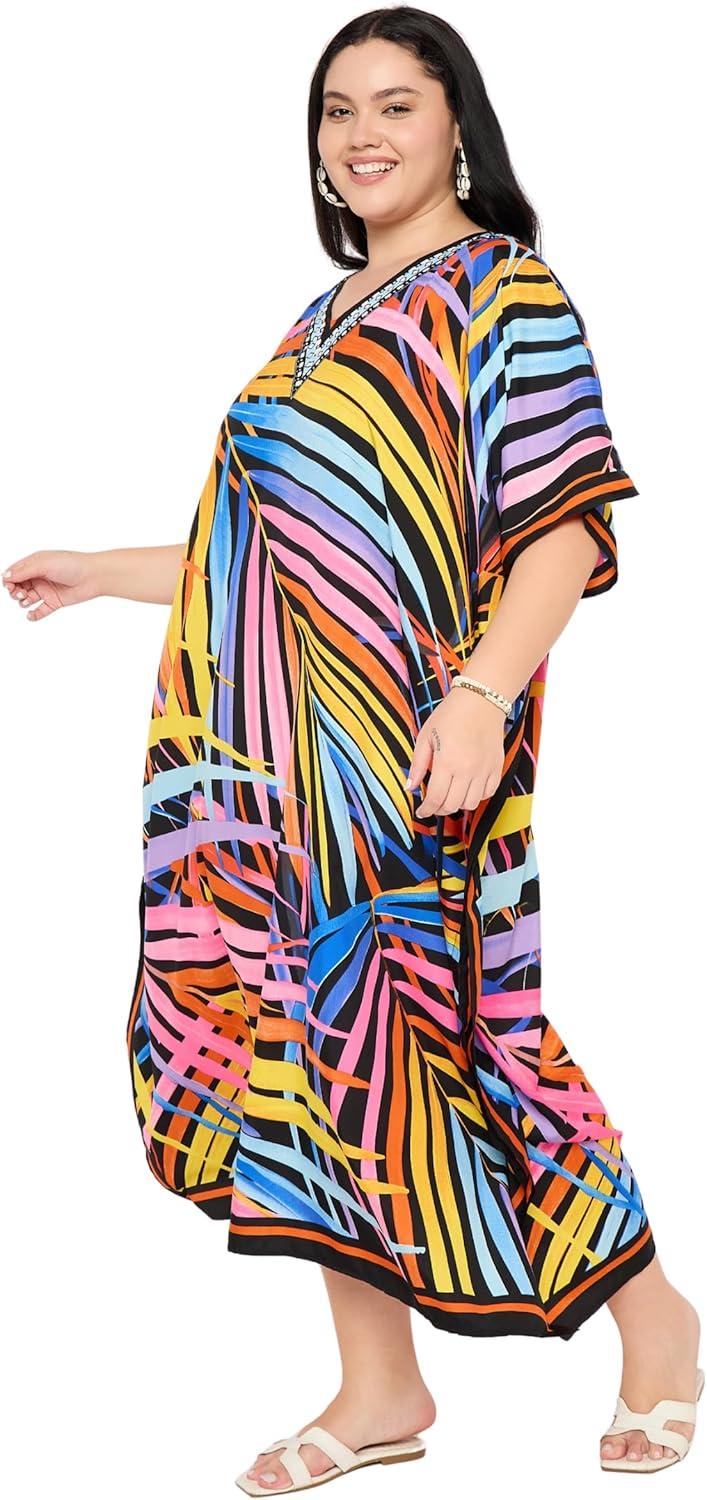 imageGypsie Blu Women Plus Size Kaftan Dress Evening Swimsuit Cover Up Beach Long Maxi Dresses VNeck Mumu for Summer CaftanBlack