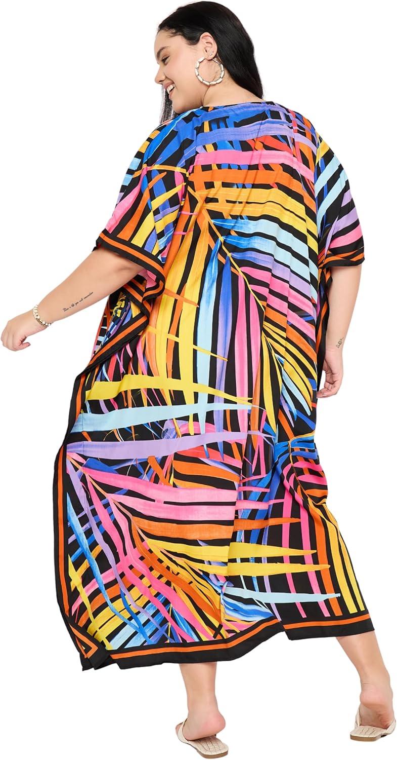 imageGypsie Blu Women Plus Size Kaftan Dress Evening Swimsuit Cover Up Beach Long Maxi Dresses VNeck Mumu for Summer CaftanBlack