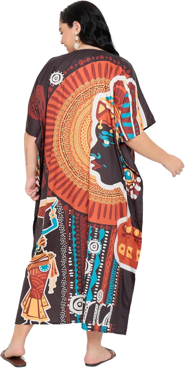 imageGypsie Blu Women Plus Size Kaftan Dress Evening Swimsuit Cover Up Beach Long Maxi Dresses VNeck Mumu for Summer CaftanBlack Tribal Lady