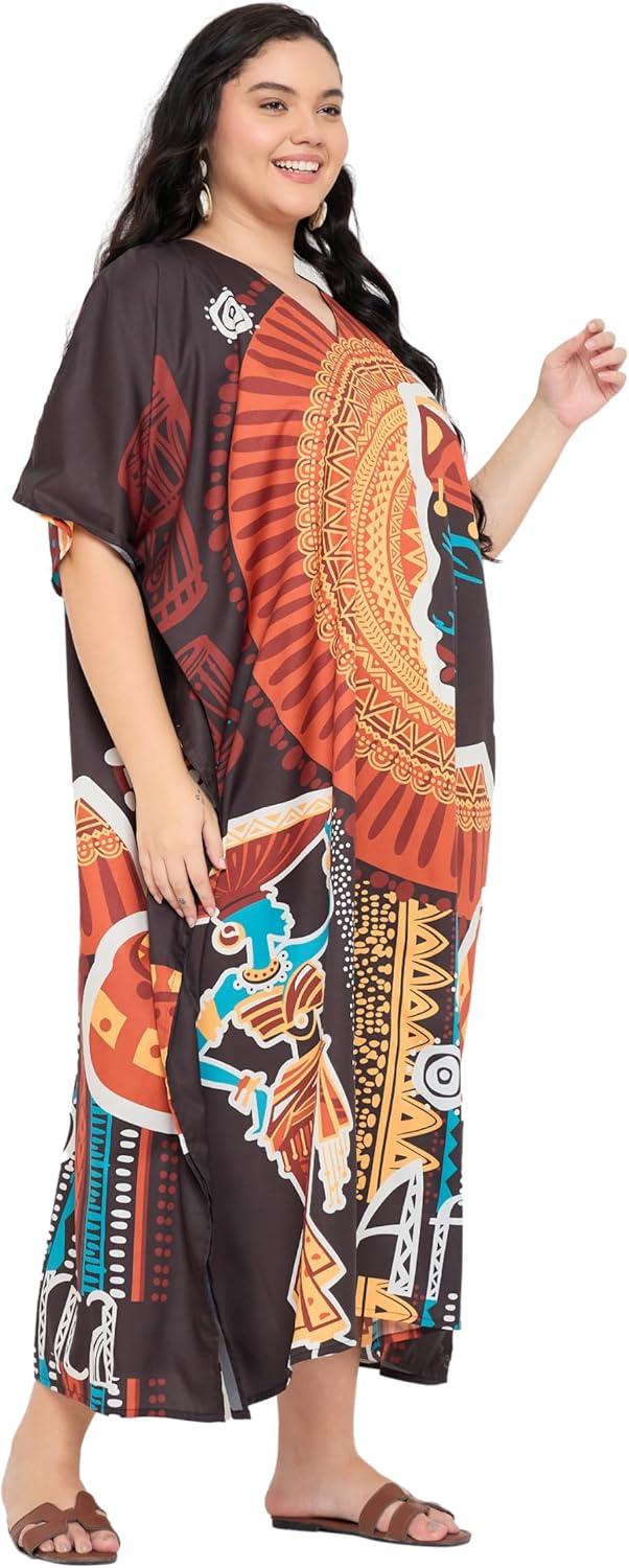 imageGypsie Blu Women Plus Size Kaftan Dress Evening Swimsuit Cover Up Beach Long Maxi Dresses VNeck Mumu for Summer CaftanBlack Tribal Lady