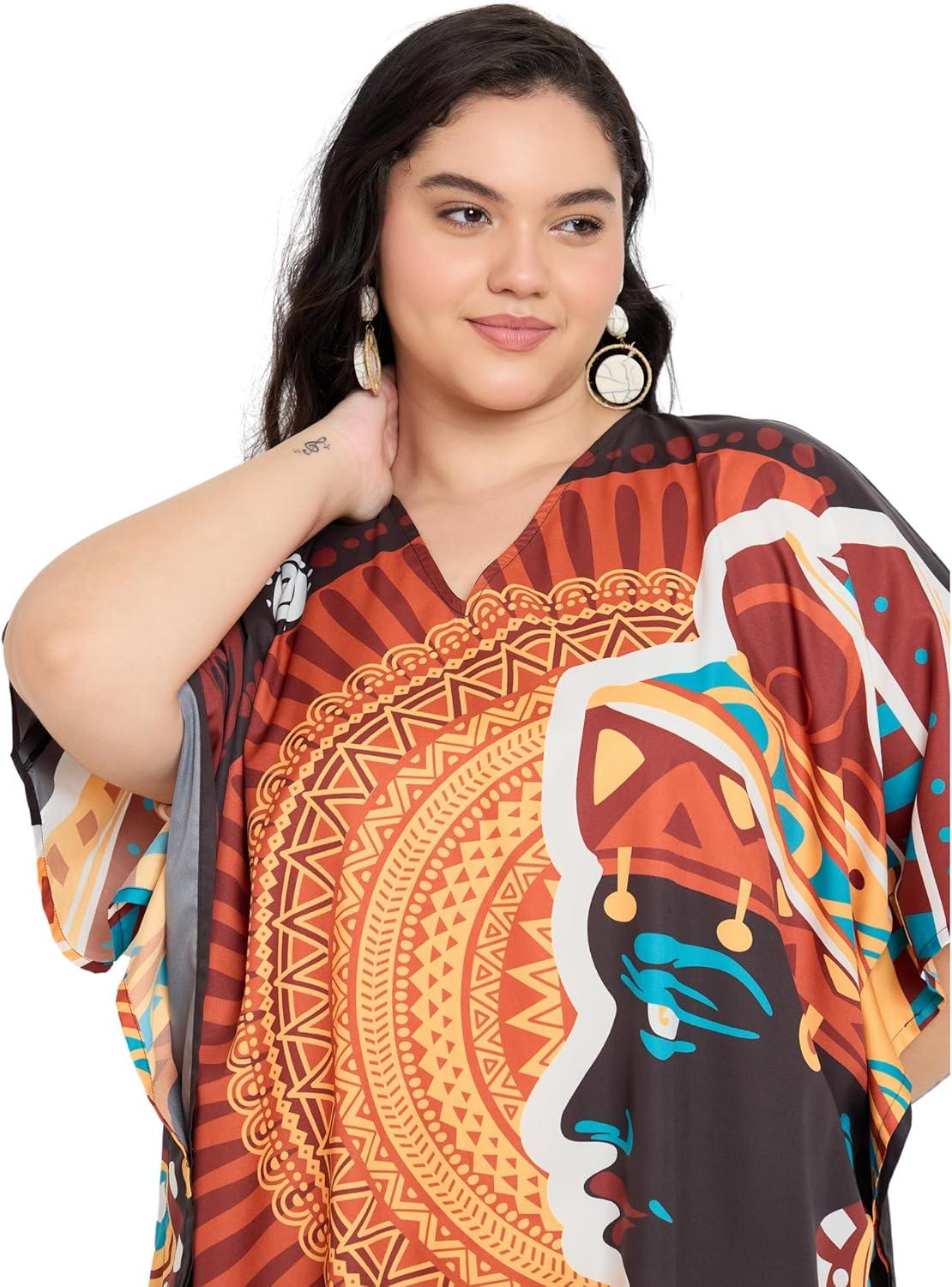 imageGypsie Blu Women Plus Size Kaftan Dress Evening Swimsuit Cover Up Beach Long Maxi Dresses VNeck Mumu for Summer CaftanBlack Tribal Lady