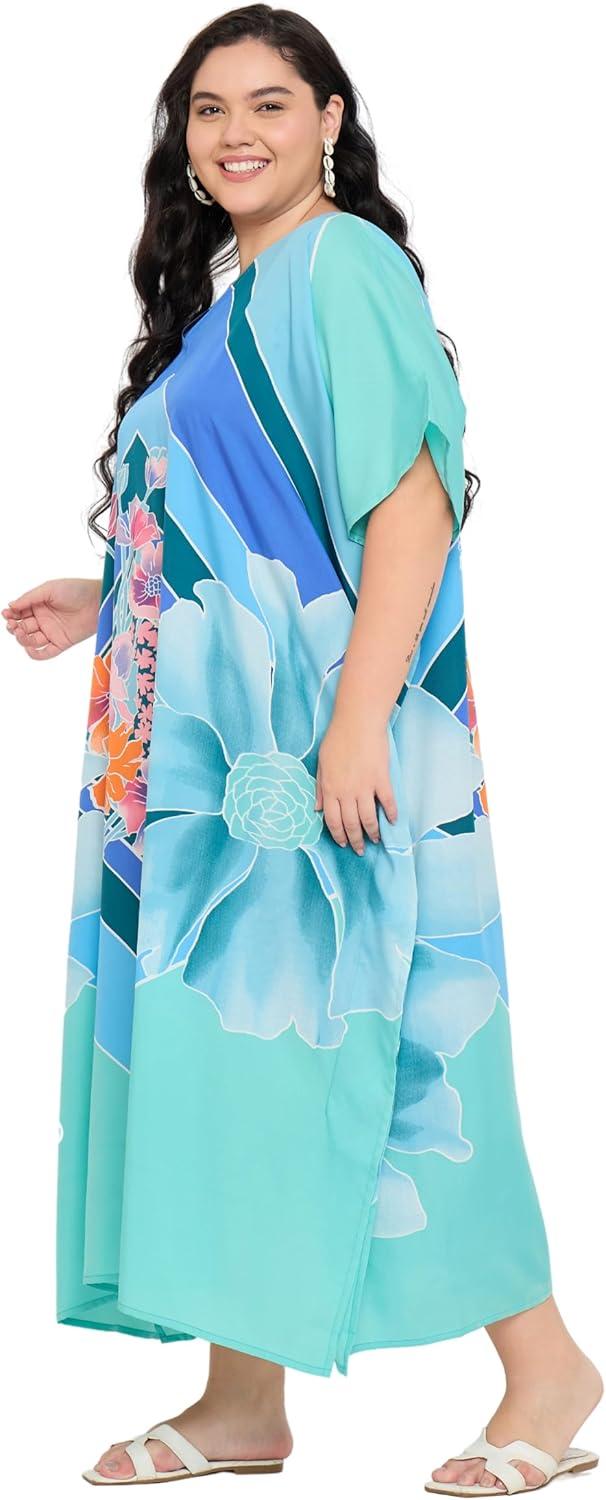 imageGypsie Blu Women Plus Size Kaftan Dress Evening Swimsuit Cover Up Beach Long Maxi Dresses VNeck Mumu for Summer CaftanBlue