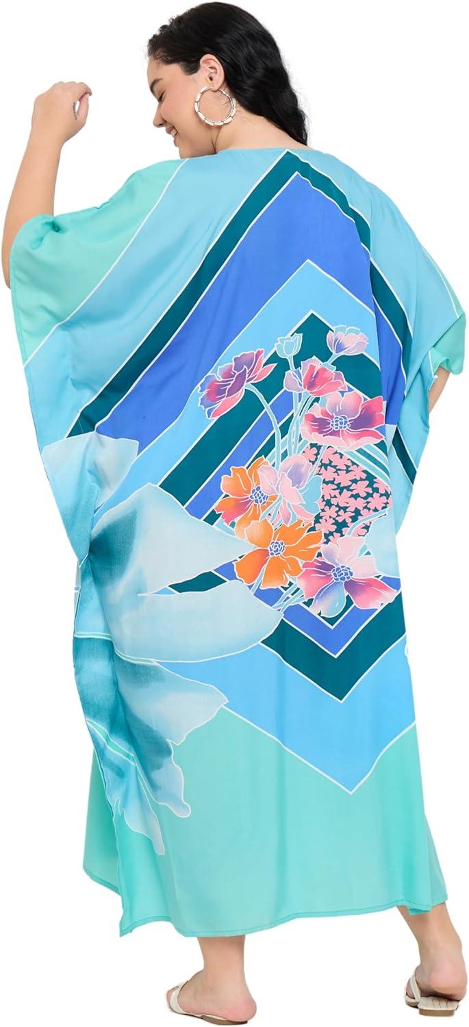 imageGypsie Blu Women Plus Size Kaftan Dress Evening Swimsuit Cover Up Beach Long Maxi Dresses VNeck Mumu for Summer CaftanBlue