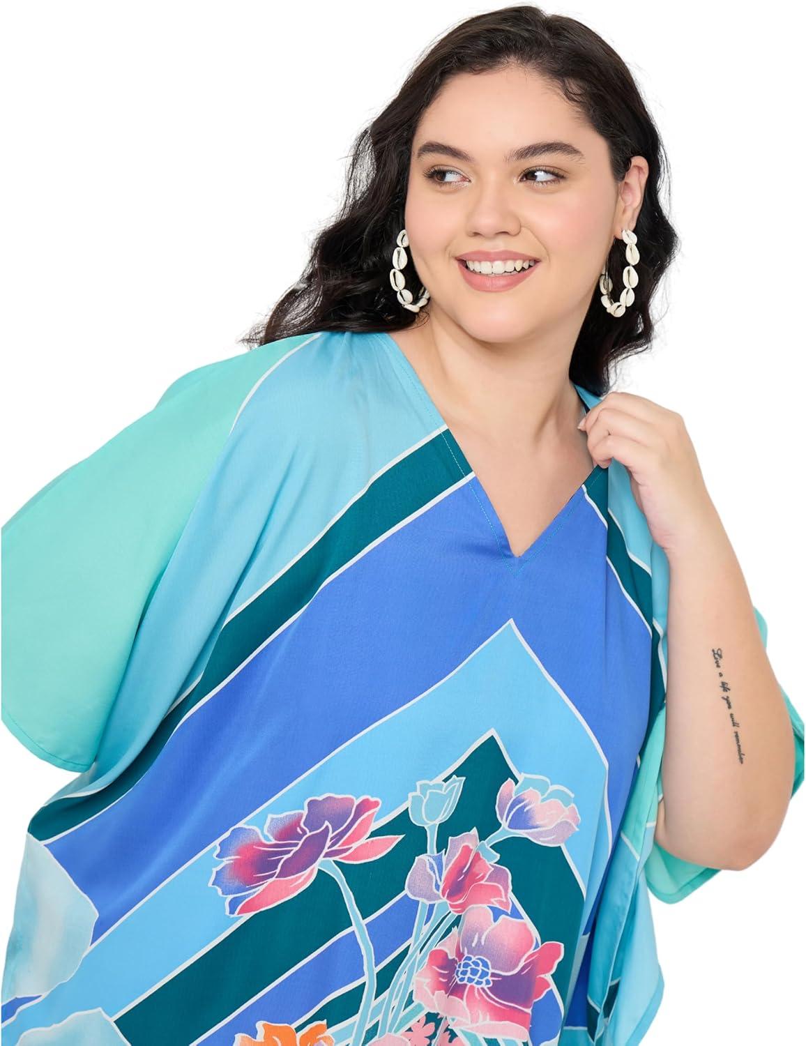 imageGypsie Blu Women Plus Size Kaftan Dress Evening Swimsuit Cover Up Beach Long Maxi Dresses VNeck Mumu for Summer CaftanBlue