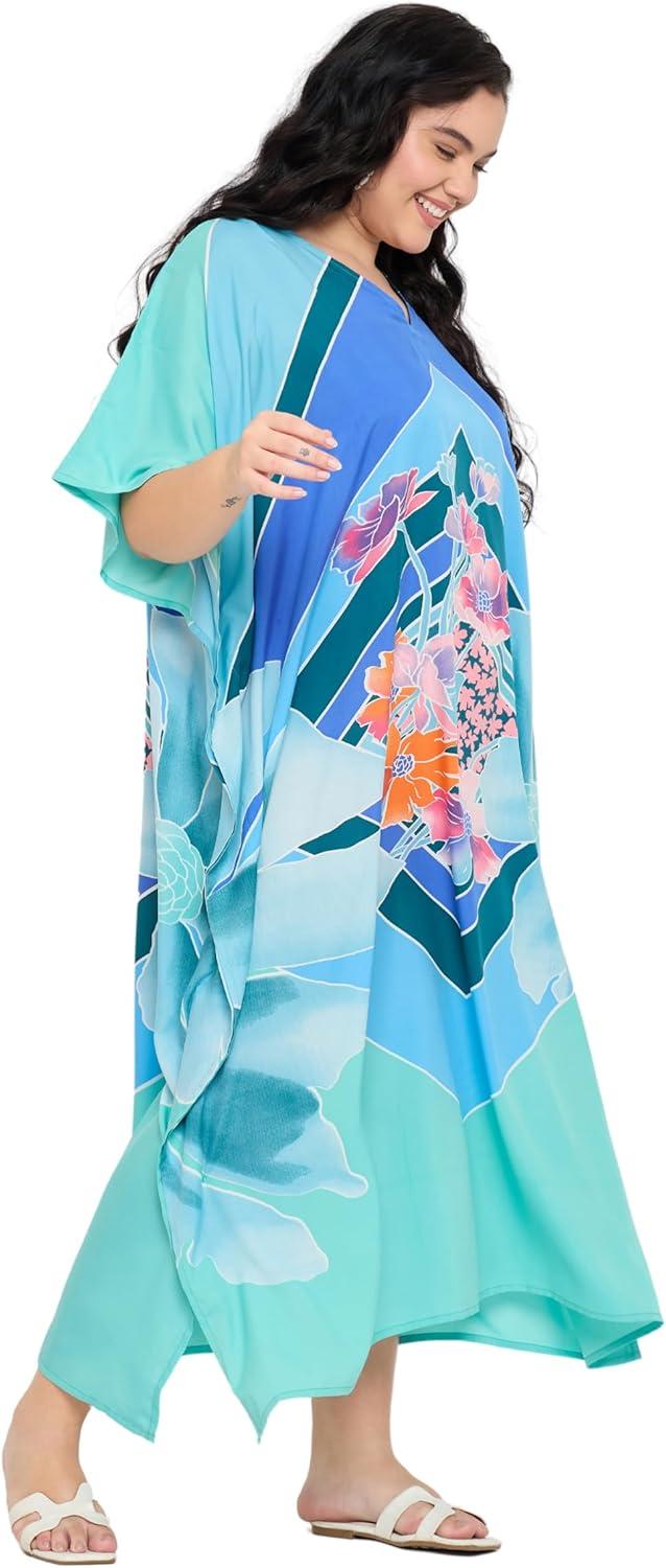 imageGypsie Blu Women Plus Size Kaftan Dress Evening Swimsuit Cover Up Beach Long Maxi Dresses VNeck Mumu for Summer CaftanBlue