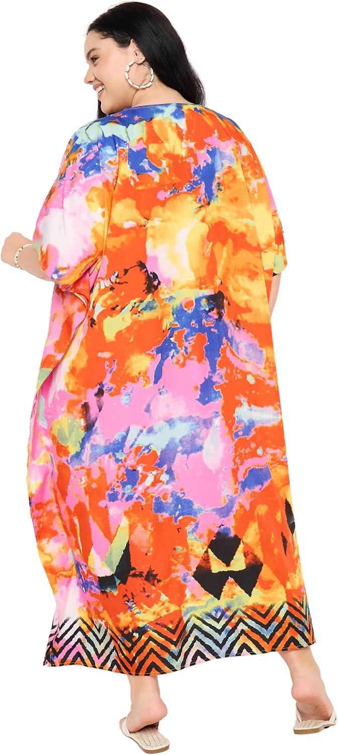 imageGypsie Blu Women Plus Size Kaftan Dress Evening Swimsuit Cover Up Beach Long Maxi Dresses VNeck Mumu for Summer CaftanBright Orange