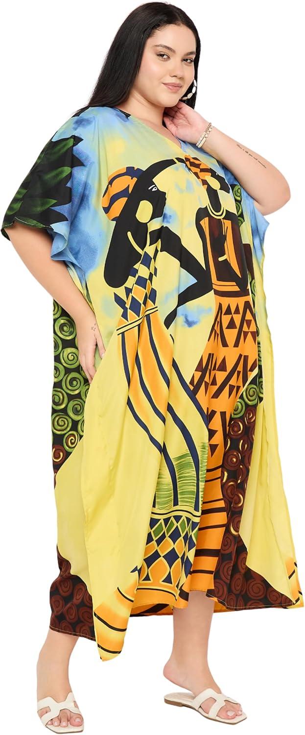 imageGypsie Blu Women Plus Size Kaftan Dress Evening Swimsuit Cover Up Beach Long Maxi Dresses VNeck Mumu for Summer CaftanBright Yellow