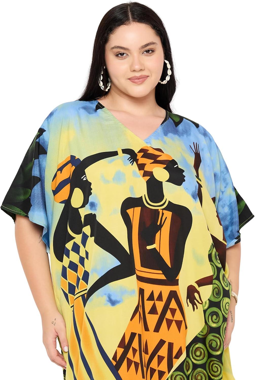imageGypsie Blu Women Plus Size Kaftan Dress Evening Swimsuit Cover Up Beach Long Maxi Dresses VNeck Mumu for Summer CaftanBright Yellow
