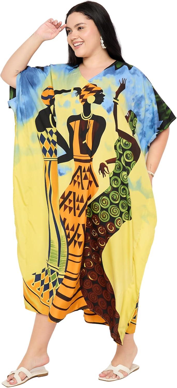 imageGypsie Blu Women Plus Size Kaftan Dress Evening Swimsuit Cover Up Beach Long Maxi Dresses VNeck Mumu for Summer CaftanBright Yellow