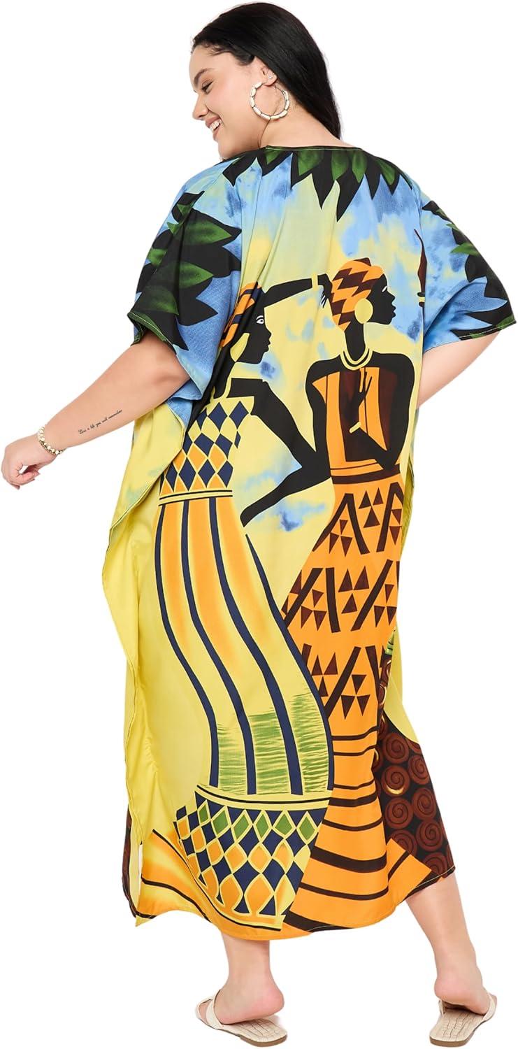 imageGypsie Blu Women Plus Size Kaftan Dress Evening Swimsuit Cover Up Beach Long Maxi Dresses VNeck Mumu for Summer CaftanBright Yellow