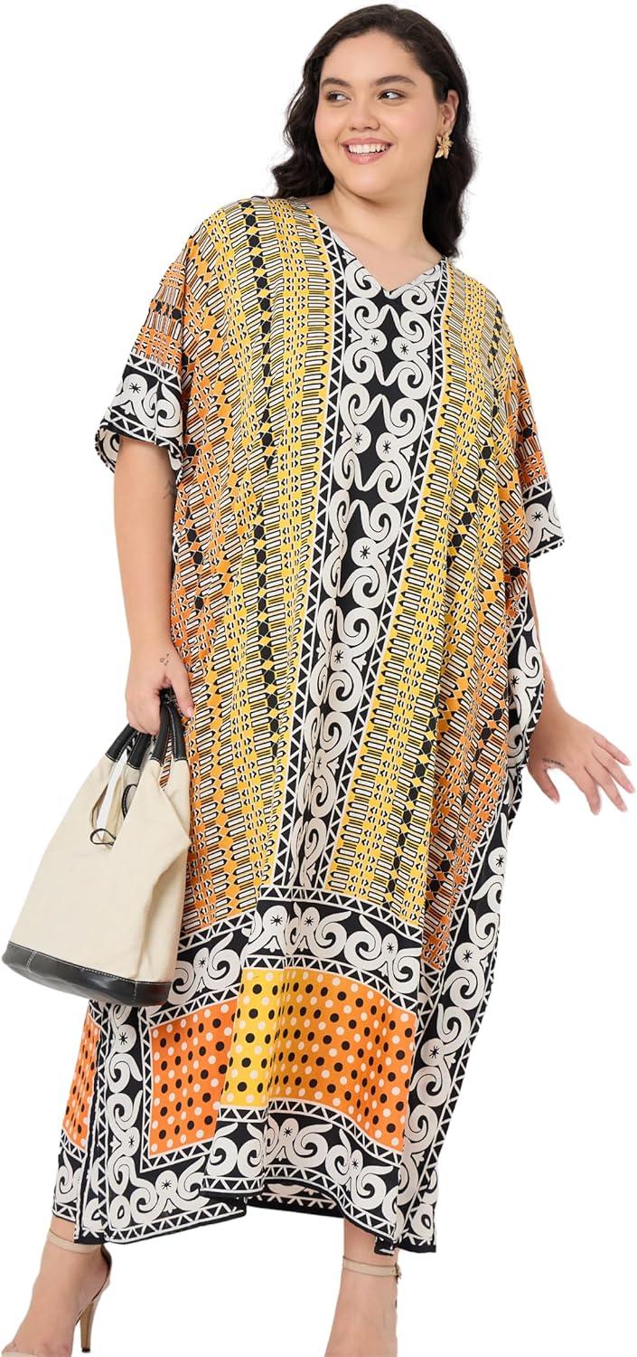 imageGypsie Blu Women Plus Size Kaftan Dress Evening Swimsuit Cover Up Beach Long Maxi Dresses VNeck Mumu for Summer CaftanBrown  Grey