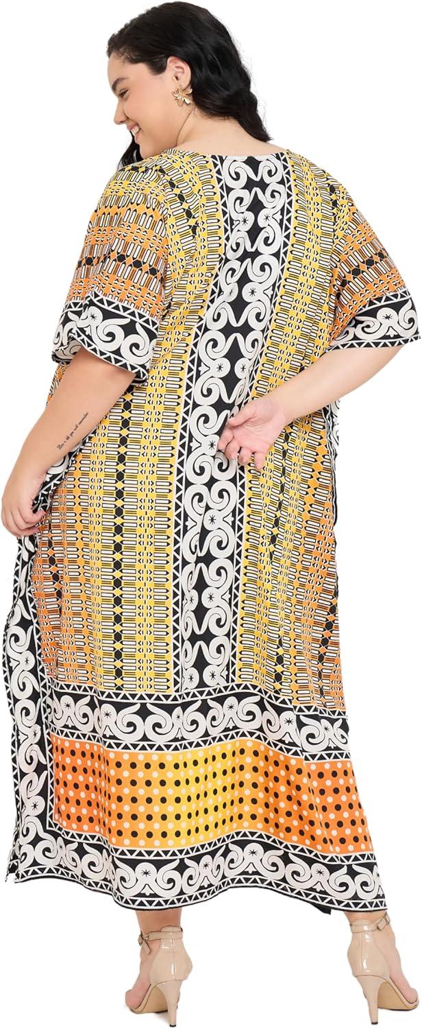 imageGypsie Blu Women Plus Size Kaftan Dress Evening Swimsuit Cover Up Beach Long Maxi Dresses VNeck Mumu for Summer CaftanBrown  Grey