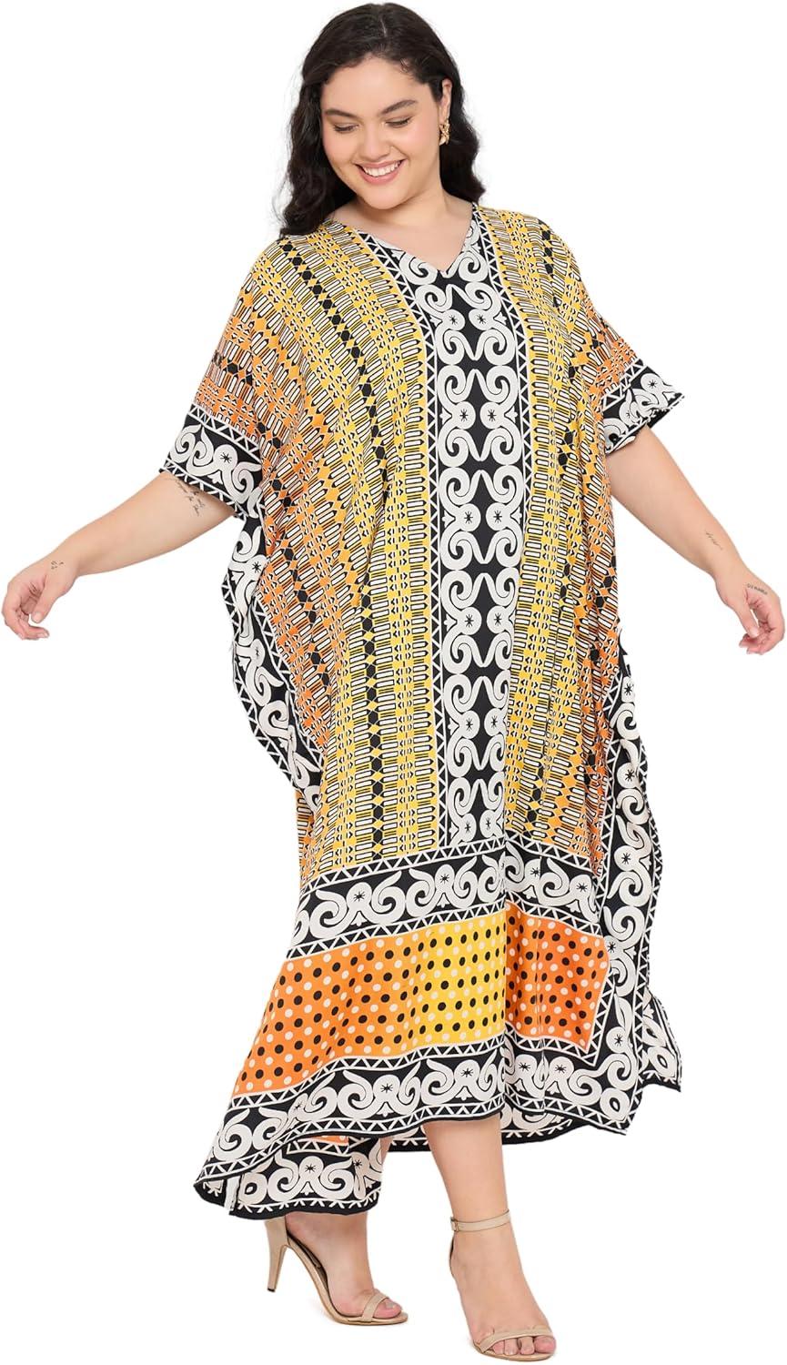 imageGypsie Blu Women Plus Size Kaftan Dress Evening Swimsuit Cover Up Beach Long Maxi Dresses VNeck Mumu for Summer CaftanBrown  Grey