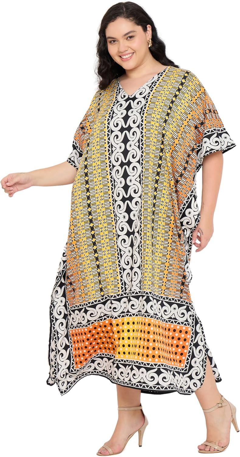 imageGypsie Blu Women Plus Size Kaftan Dress Evening Swimsuit Cover Up Beach Long Maxi Dresses VNeck Mumu for Summer CaftanBrown  Grey