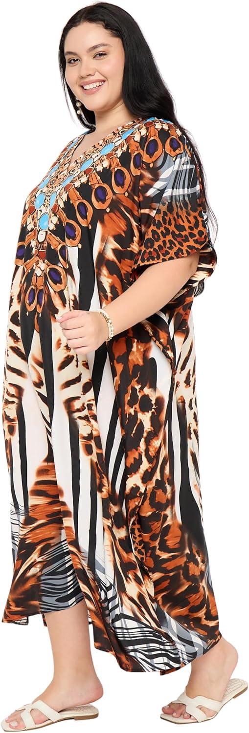 imageGypsie Blu Women Plus Size Kaftan Dress Evening Swimsuit Cover Up Beach Long Maxi Dresses VNeck Mumu for Summer CaftanBrown